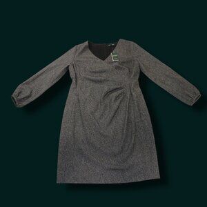 Lauren Ralph Lauren Gray Knee Length Dress 3/4 Sleeve Womens 14 NWT